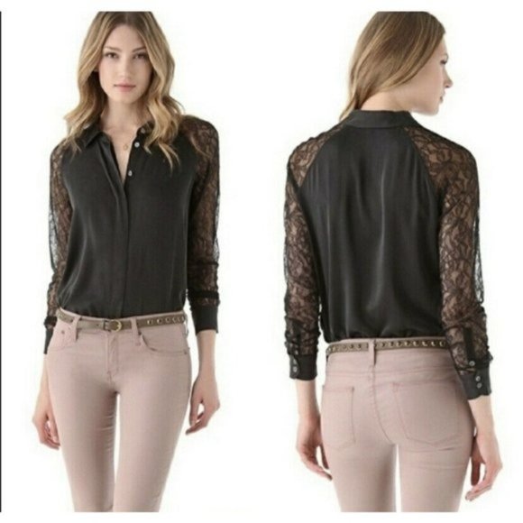 Equipment Tops - Equipment Quinn Lace Sleeve Silk Button Down Shirt